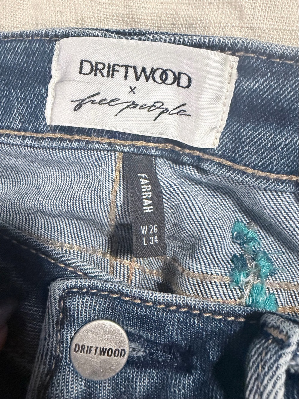 Free People Driftwood Farrah Embroidered Flare Jeans in Light Blue Floral Detail - Picture 3 of 9